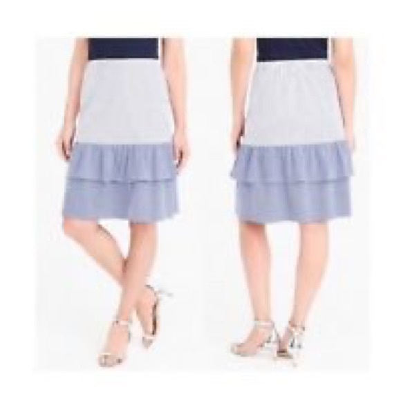 J crew stripe tiered ruffle colorblock midi skirt - Picture 2 of 8